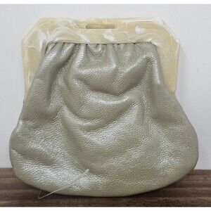 Vintage Green Italian Leather Cream Marbled Tortoise Shell Kiss Lock Coin Purse